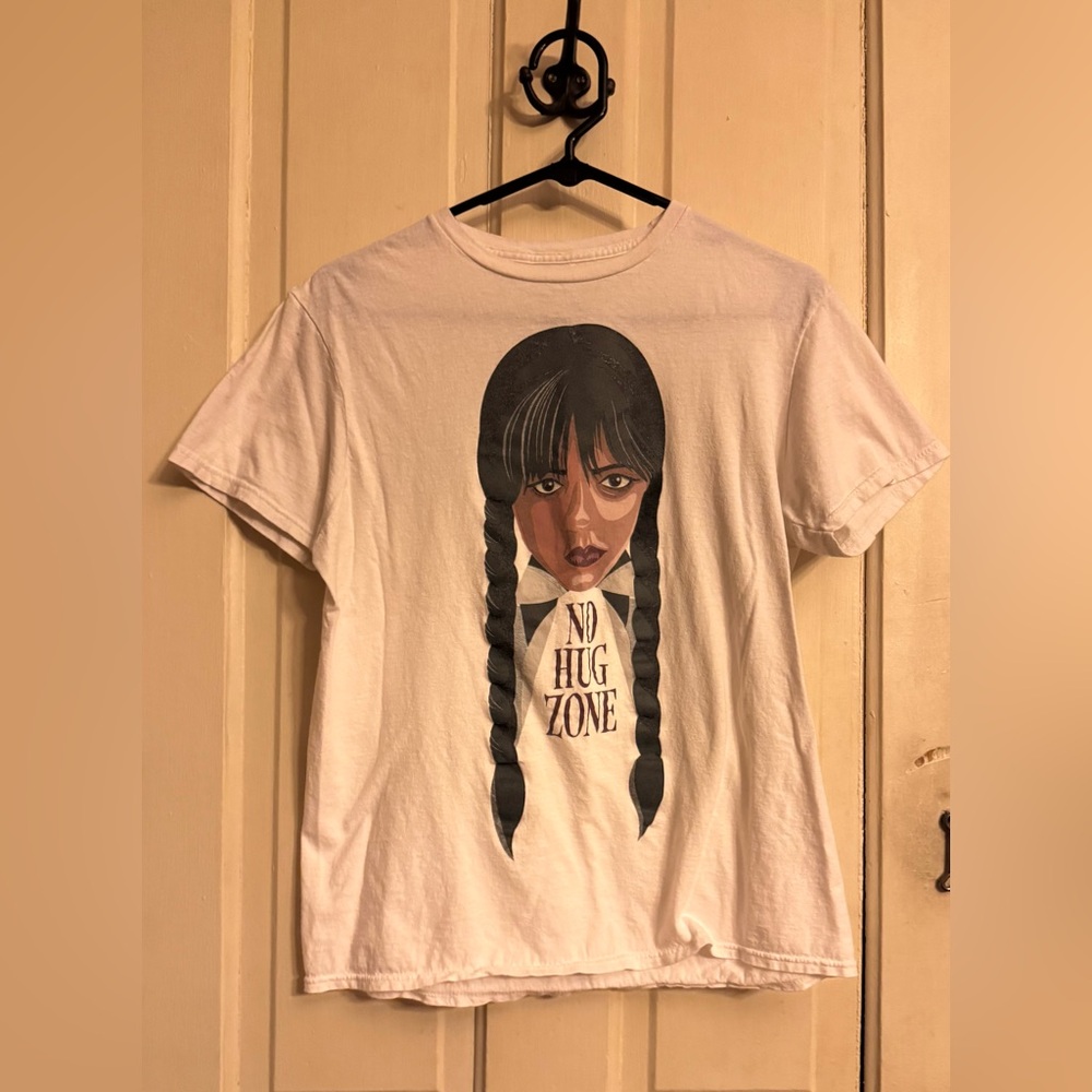 White Wednesday 'No Hug Zone' Graphic Tee with Braided Portrait
